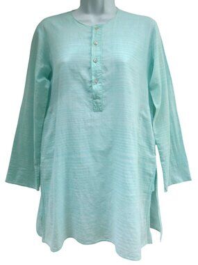 Dosa Mint Green Micro Striped Kurta Tunic Long Sleeve Pockets Side Vents 3 M